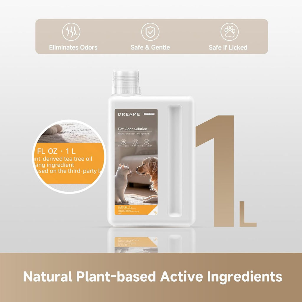 DREAME Robot Vacuum Cleaning Soluition, Pet Odor Solution, Safe and Gentle Natural Plant-Based Ingredients, 33.8 FL OZ(1L)