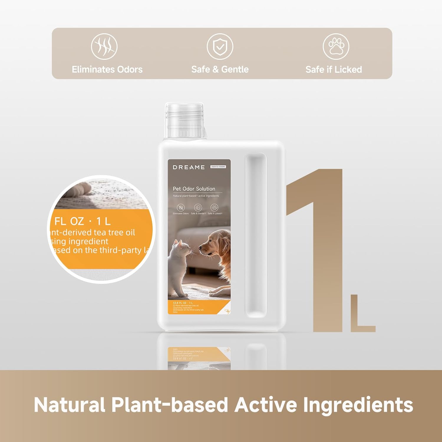DREAME Robot Vacuum Cleaning Soluition, Pet Odor Solution, Safe and Gentle Natural Plant-Based Ingredients, 33.8 FL OZ(1L)