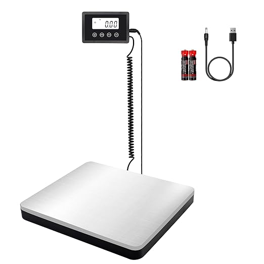 UNIWEIGH 200kg/10g Digital Parcel Scale Stainless Steel High Performance Hold &Tare with Wall Mounted LCD Display for Warehouse, Business, Home Use, Batteries and Type C