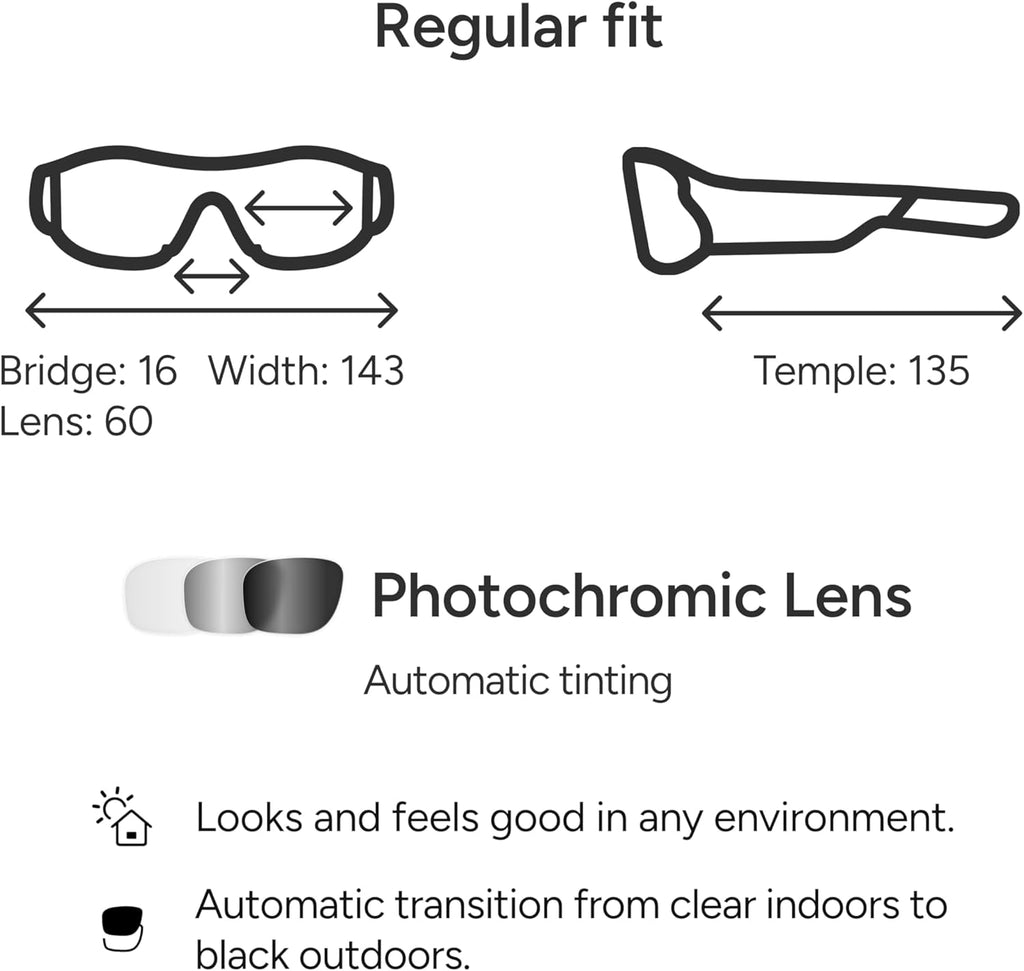 Reebok Nitrous Shift Smart Eyewear Powered by Lucyd - Photochromic Adaptive Lens - HiFi Bluetooth Sport Glasses