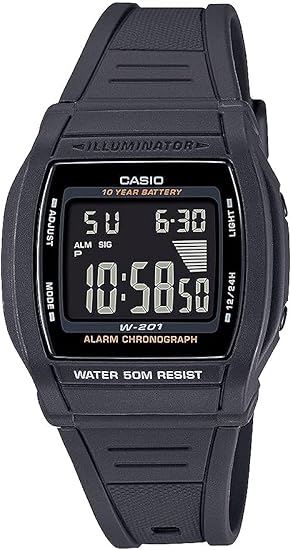 Casio Illuminator 10-Year Battery Daily Alarm Chronograph Digital Stopwatch W201-1BV(OPEN BOX)