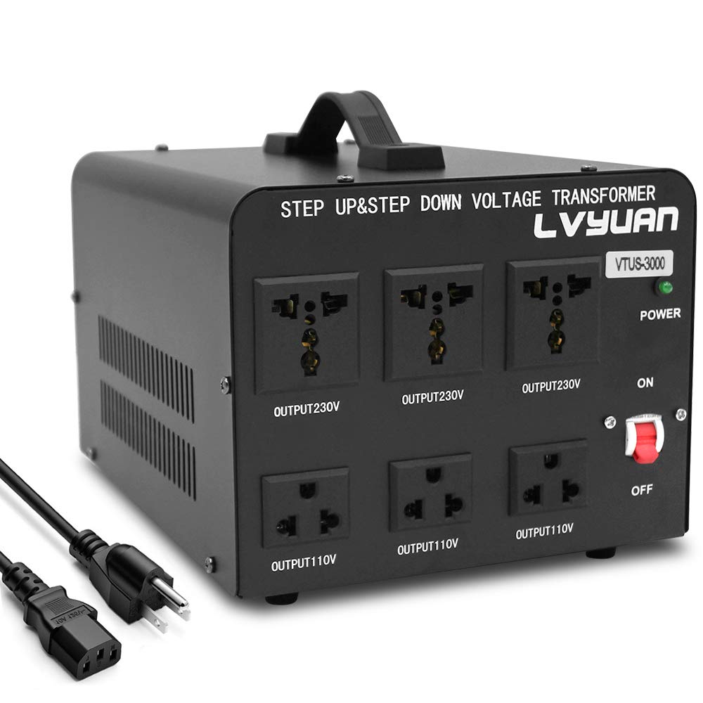 LVYUAN 3000 Watt Voltage Converter Transformer Heavy Duty Step Up/Down AC 110V/120V/220V/240V Power Converter with 3 US Outlets, 3 Universal Outlets, Resettable Circuit Breaker protection OPEN BOX NEW