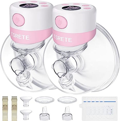 Breast Pump, Double Wearable Breast Pump, Electric Hands-Free Breast Pumps with 2 Modes, 9 Levels, LCD Display, Memory Function Rechargeable Double Milk Extractor-21/24mm Flange, Pink