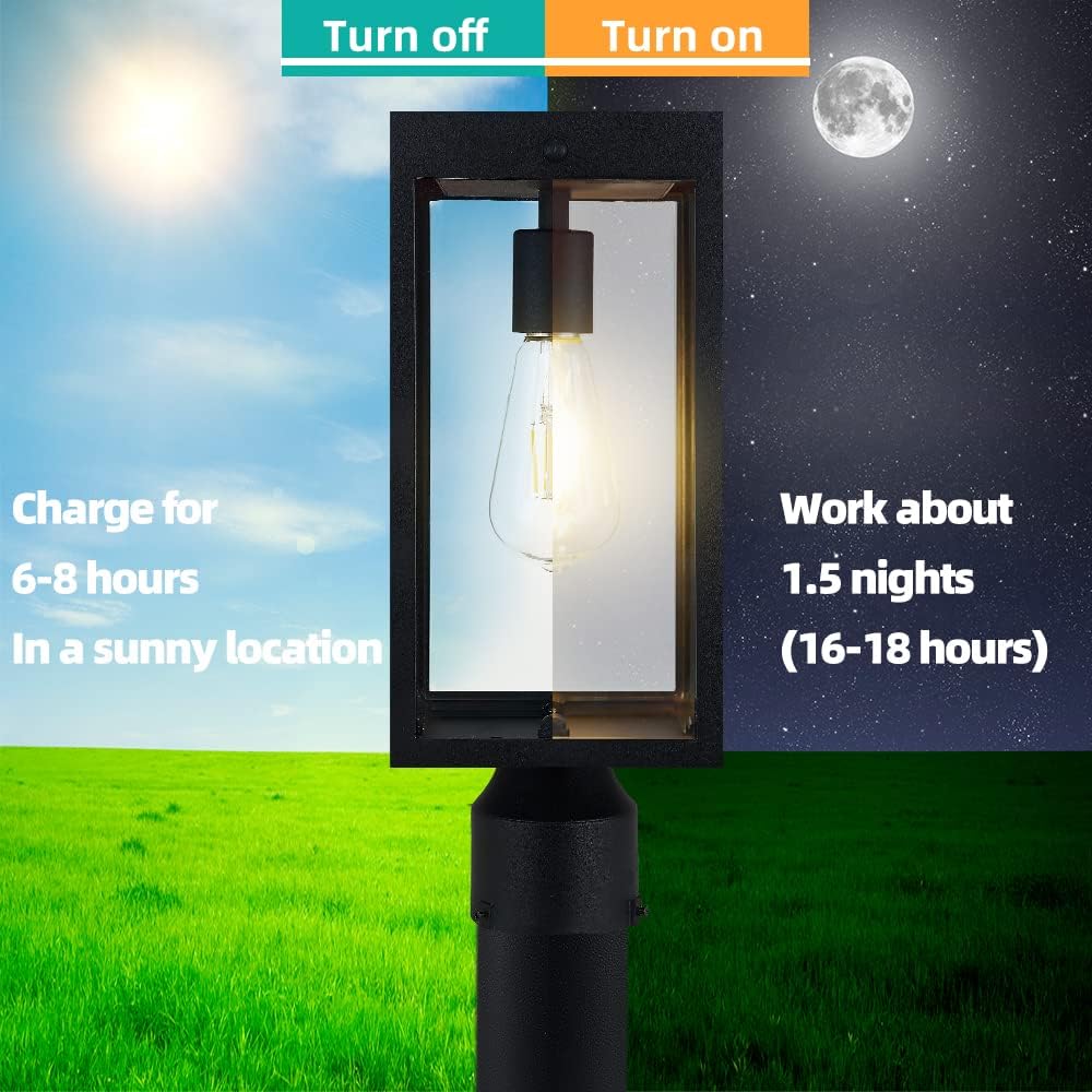 Zinnze Solar Lamp Post Light Outdoor Waterproof，Solar Outdoor Post Light with 3.5in Pier Mount Base Matte Black (OPEN BOX)