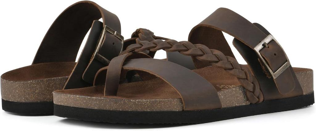 WHITE MOUNTAIN Women's Hazy Footbeds Sandal - Brown Leather - 9
