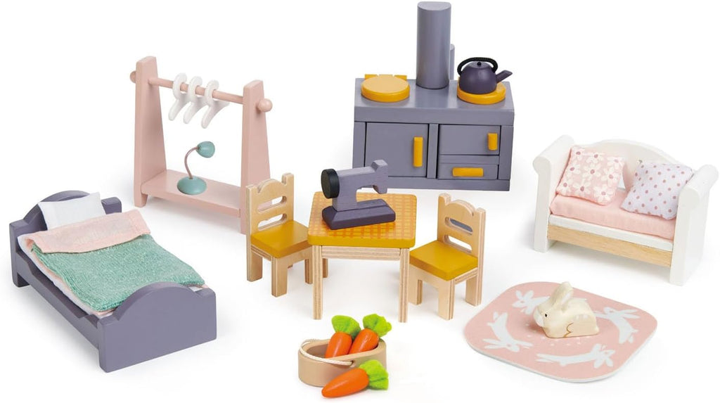 Tender Leaf Toys - Cottontail Cottage - Furnished 18.7" Tall Countryside Cottage Pretend Play Doll House