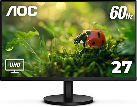 AOC U27B3A 4K 27" IPS 3840x2160 UHD Frameless Monitor, Display Port x1, HDMI x2, Built in Speaker, Eye Care, Flicker Free, 1 Billion+ Colors, sRGB 128.7%, VESA