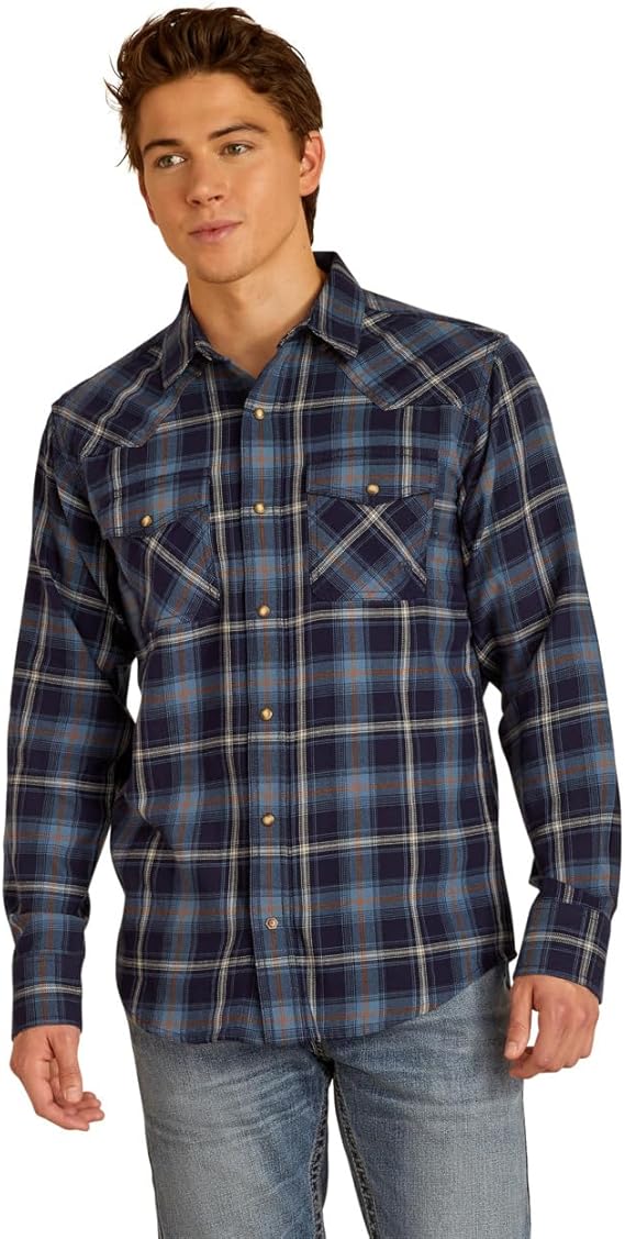 ARIAT Men's Hugo Retro Fit Shirt, Maritime Blue, Large
