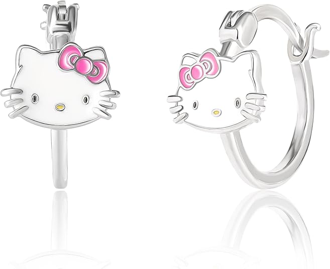 Sanrio Hello Kitty Women's Hoop Earrings-Sterling Silver & Enamel   NEW