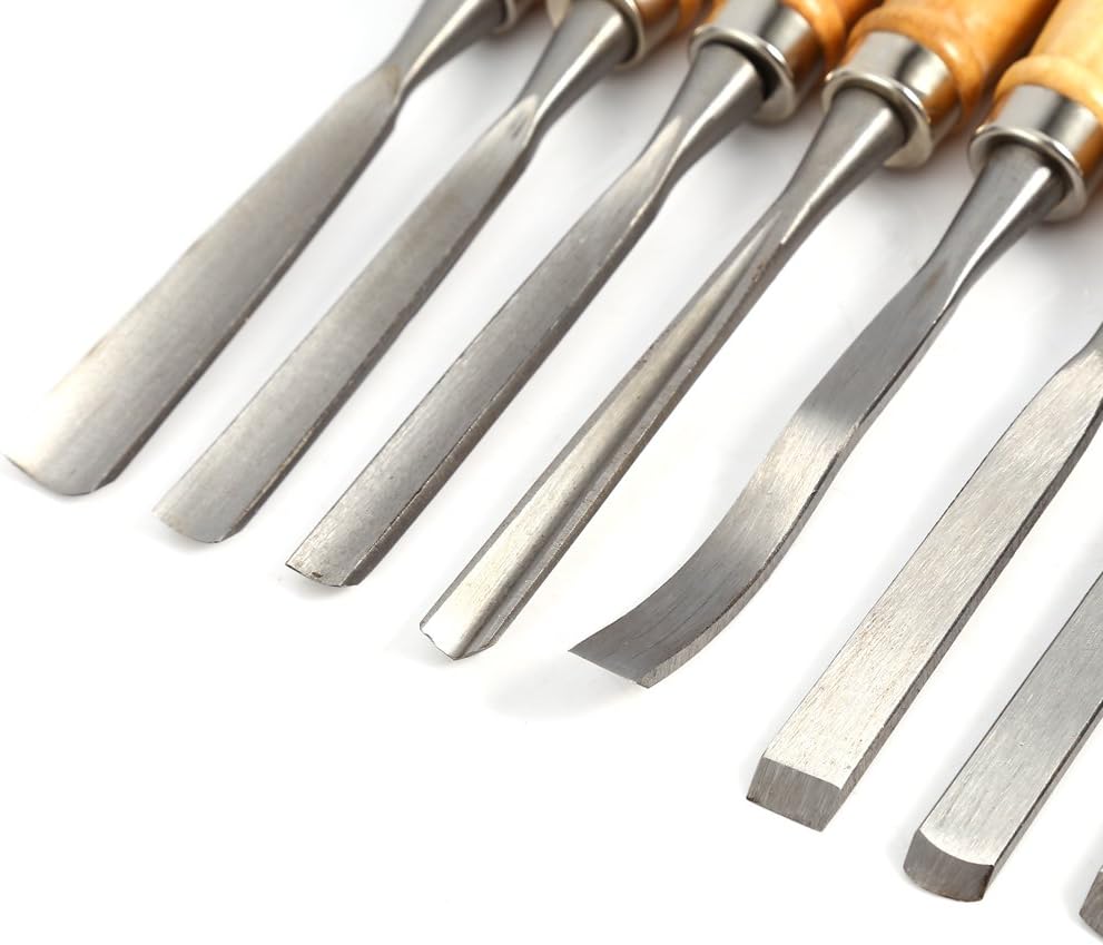 Bourvill 12 Piece Wood Carving Set - Handles are made with high-quality polished wood. The blades are razor sharp Hardened Steel.