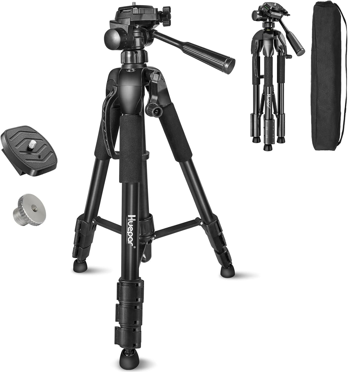 *Laser Level Tripod, Huepar 56” Extendable Height Tripod for Line Lasers, Point Lasers, Laser Distance Measures, 1/4" and 5/8" Thread Mount, Multi-Function Hook, Non-Skid Feet, TPD14