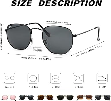 Pro Acme Small Square Sunglasses for Women Men 100% Real Glass Lens Hexagonal Frame (OPEN BOX)