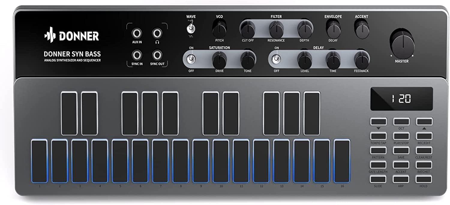Donner Essential B1 with Intuitive User Interface Analog Bass Synthesizer and Sequencer