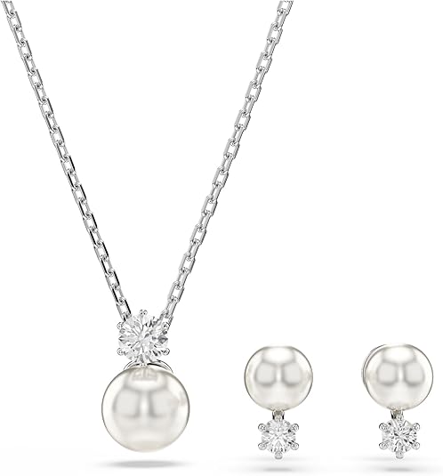 Swarovski Matrix Set, Crystal Pearl, Round Cut, Clear, Rhodium Finished
