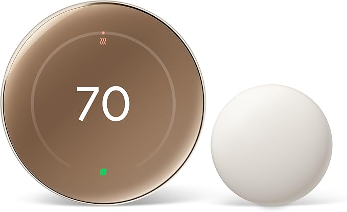 Google Nest Learning Thermostat (4th Gen, 2024) with Nest Temperature Sensor - Energy Saving Smart Thermostat with Adaptive Eco - Works with Alexa and Google Home App - Polished Gold