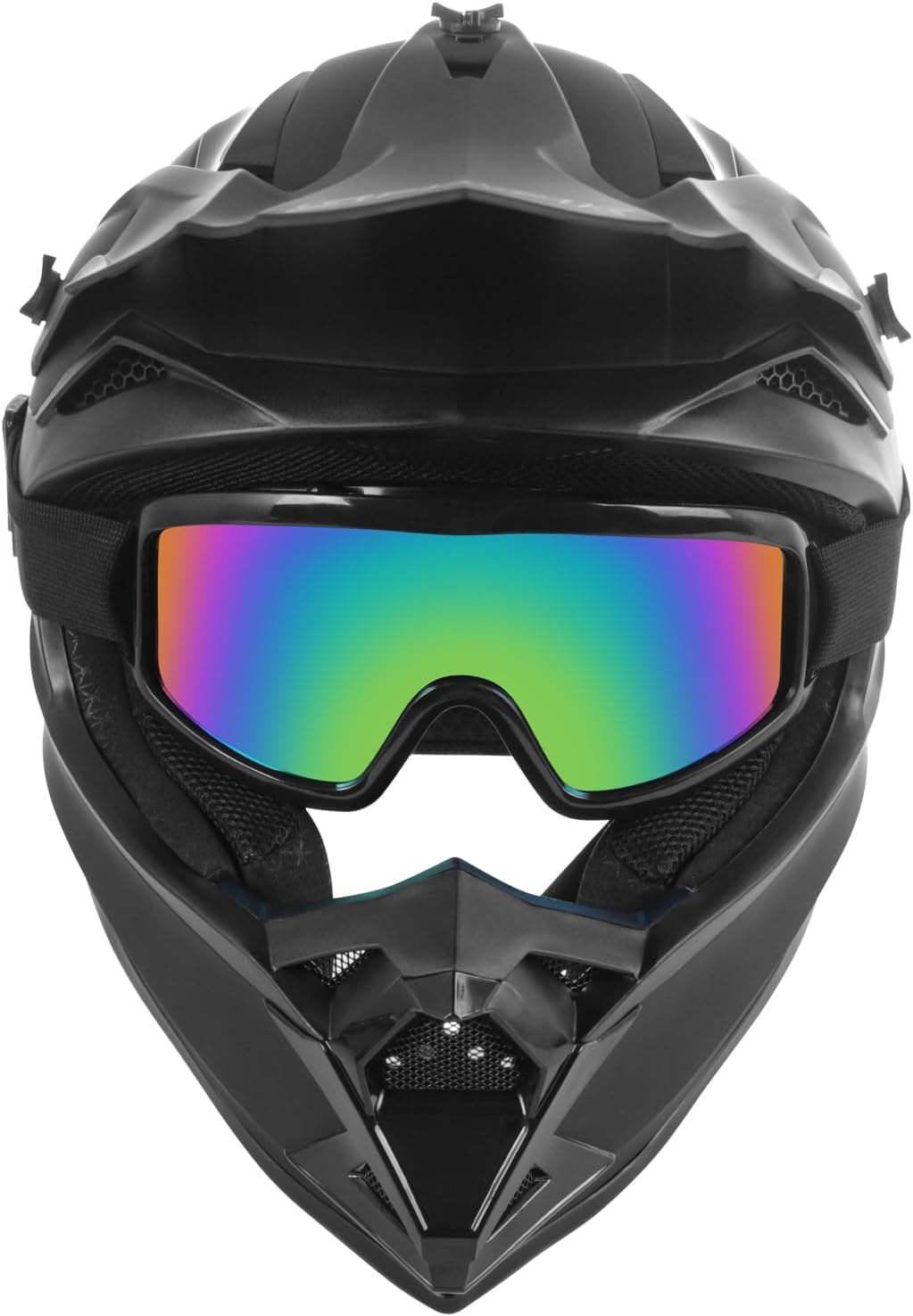 SPARK Adult Off-Road Motocross Glossy Black Helmet with SANQING Gloves and Goggles Set | M 57-58cm