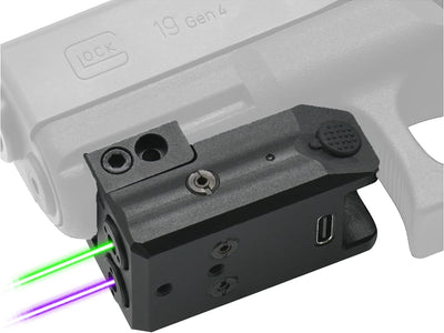 HiLight - Tactical P3PG Dual (Purple, Green) Laser w/Aircraft Grade Aluminum & Rechargeable USB Battery - Extension Rail Mount Light & Dual Laser Class of IIIA, 5mW