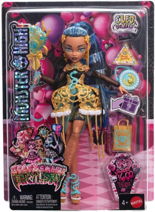 Monster High Scary Sweet Birthday Cleo De Nile Doll in Party Dress with Balloon & Gift