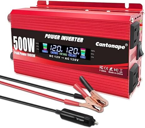 Cantonape 500W Car Power Inverter DC 12V to AC 120V with 2AC outlets and 2A USB Port (NEW, OPEN BOX)