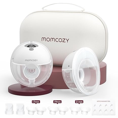 Momcozy Breast Pump Hands Free M5, Wearable Breast Pump of Baby Mouth Double-Sealed Flange with 3 Modes & 9 Levels, Electric Breast Pump Portable - 24mm, 2 Pack Quill Gray