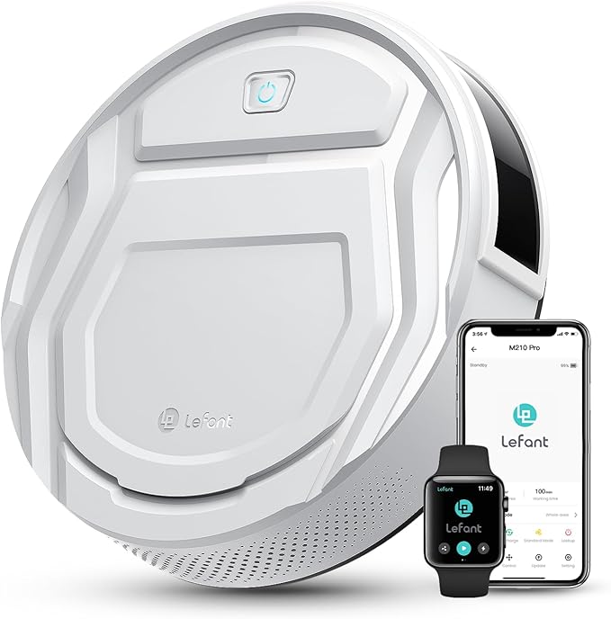 Lefant M210 Pro Robot Vacuum with Powerful Suction, 6 Cleaning Modes, 120 Mins Runtime, Quiet, Self-Charging, Voice Control, Ideal for Pet Hair and Hard Floor, White