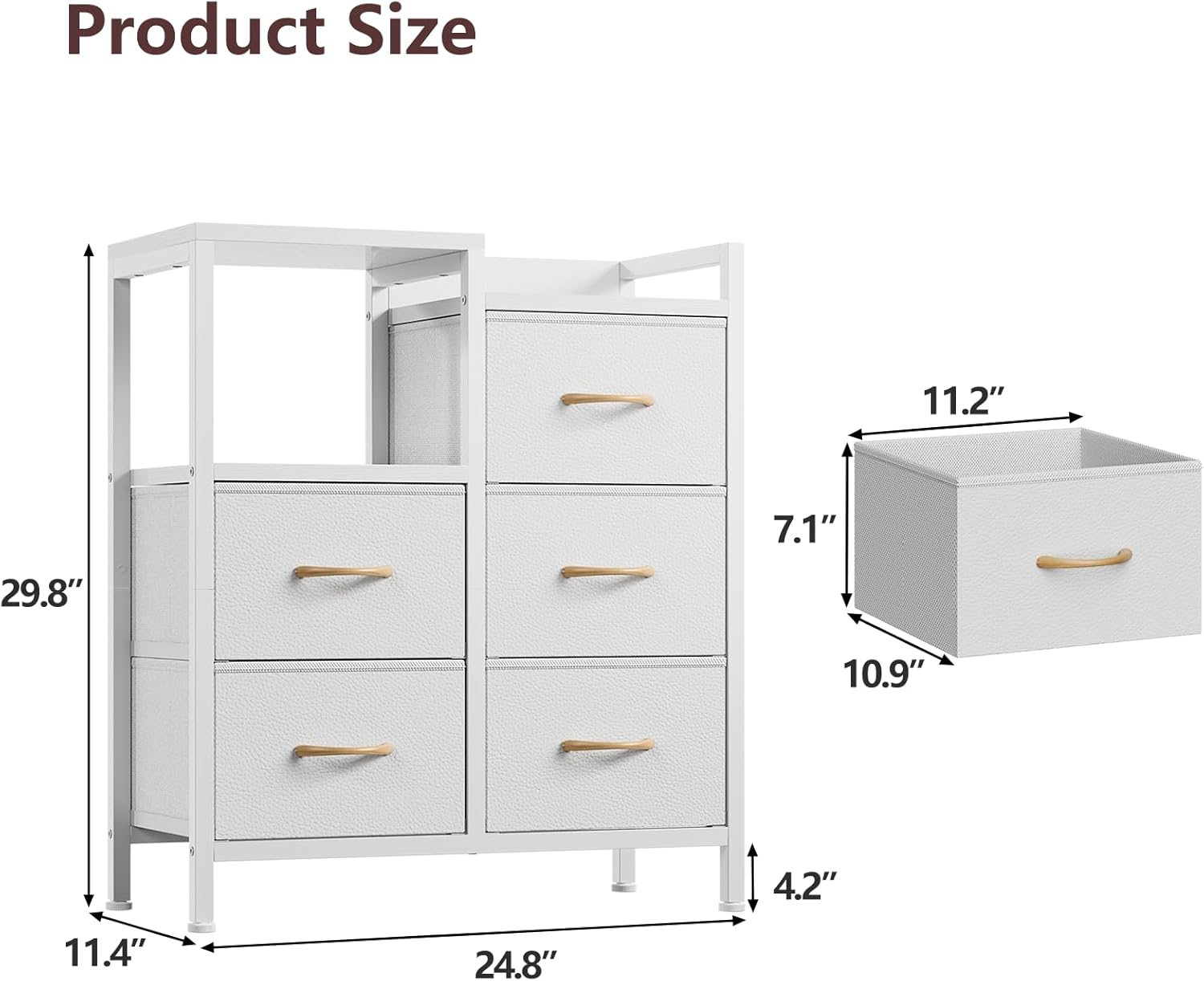 Furnulem 5 Drawer-2Tier Shelf Storage-Small Fabric Drawer Dresser - White