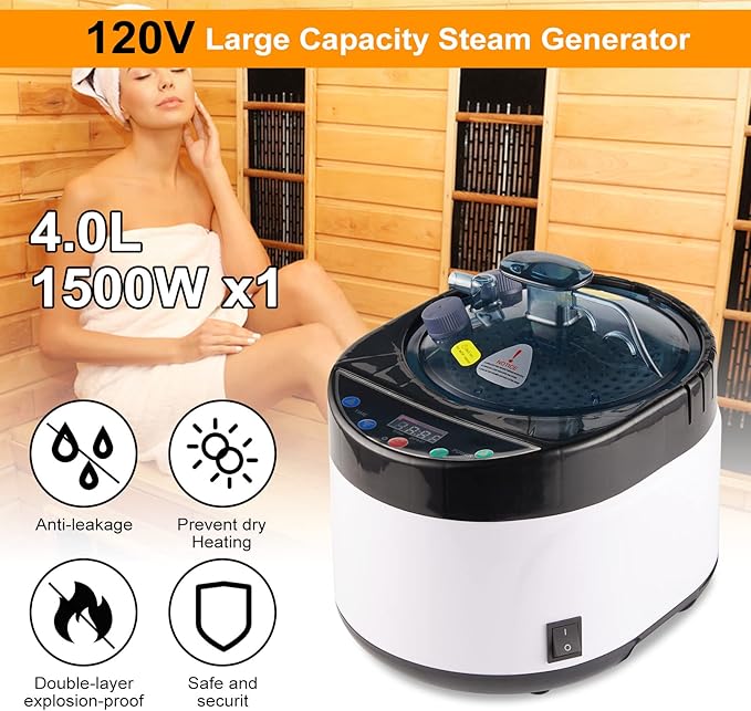 Sauna Steamer Machine, Portable Sauna Steamer, Steam Generator for Sauna, 2.5 Liter Home Sauna Steamer Pot with Remote Control, Steam Cup | Home Spa Sauna Accessories