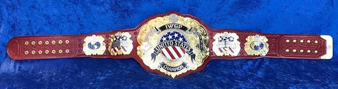 IWGP United States Championship Replica Belt, 4MM Brass Plates, Red Leather Strap, Adult Size Adjustable, Professional Wrestling Collectible Title