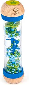 Hape Beaded Raindrops | Mini Wooden Musical Shake & Rattle Rainmaker Toy, Blue, Model Number: E0328B ,L: 2, W: 2, H: 7.9 inch (New, Open Box)