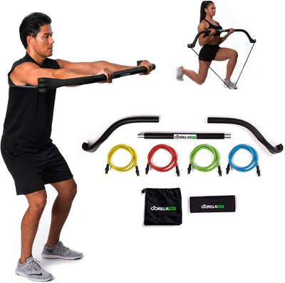 Travel Gorilla Bow Portable Home Gym Resistance Bands and Bar System for Fitness, Weightlifting and Exercise Kit, Full Body Workout Equipment Set-NEW