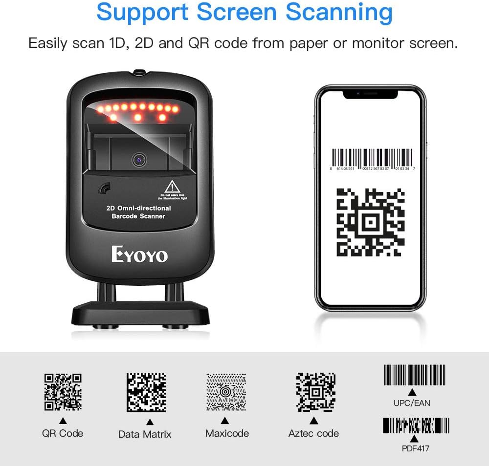 Eyoyo Omnidirectional Handsfree 2D 1D Wired Desktop Barcode Scanner