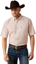ARIAT Men's Nels Classic Fit SS Shirt in Almond Oil Geo Print - SM