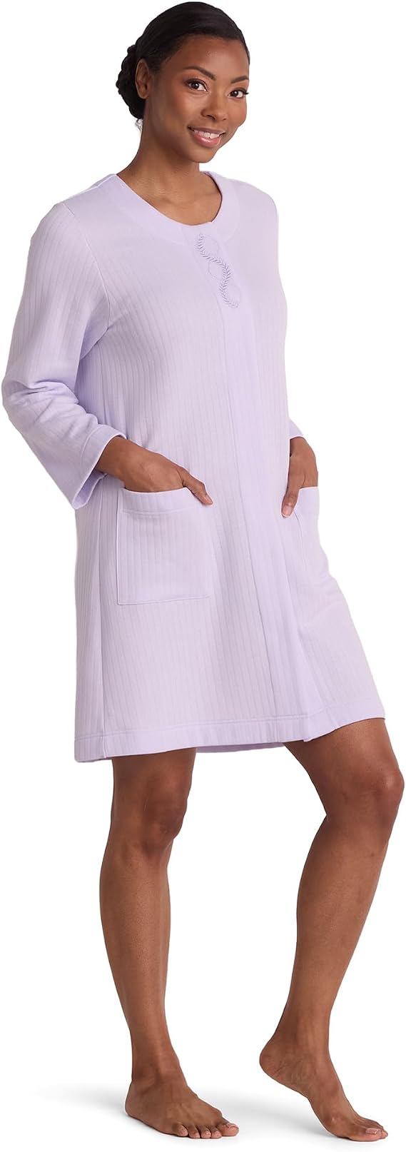 Miss Elaine Women's Short Seersucker Robe - Lilac - Size Large