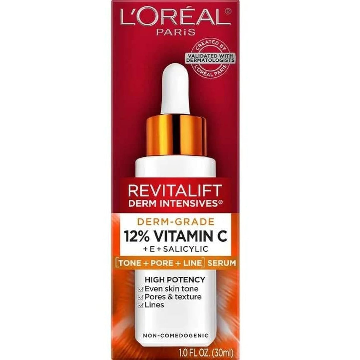 L'Oreal Paris Revitalift Derm Intensives Derm Grade 12% Vitamin C + E + Salicylic Serum, 1.0 Fl. Oz