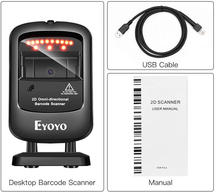 Eyoyo Omnidirectional Handsfree 2D 1D Wired Desktop Barcode Scanner
