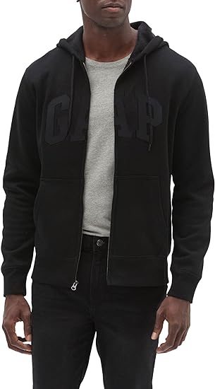 GAP Logo Heritage Hoodie Hooded Full Zip Sweatshirt - True Black - Large