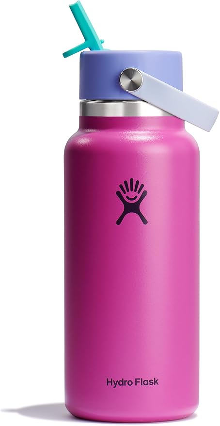 HYDRO FLASK Wide Mouth vacuum insulated stainless steel water bottle with leakproof closeable straw lid for cold water drinks, sports, travel, car and school