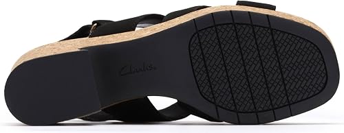 CLARKS Women's Nerisa Grace Wedge Sandal - Black Nubuck - 9W