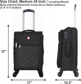 Swiss Traveller Spinner Luggage Suitcase - Soft Side Luggages - Black - 24in
