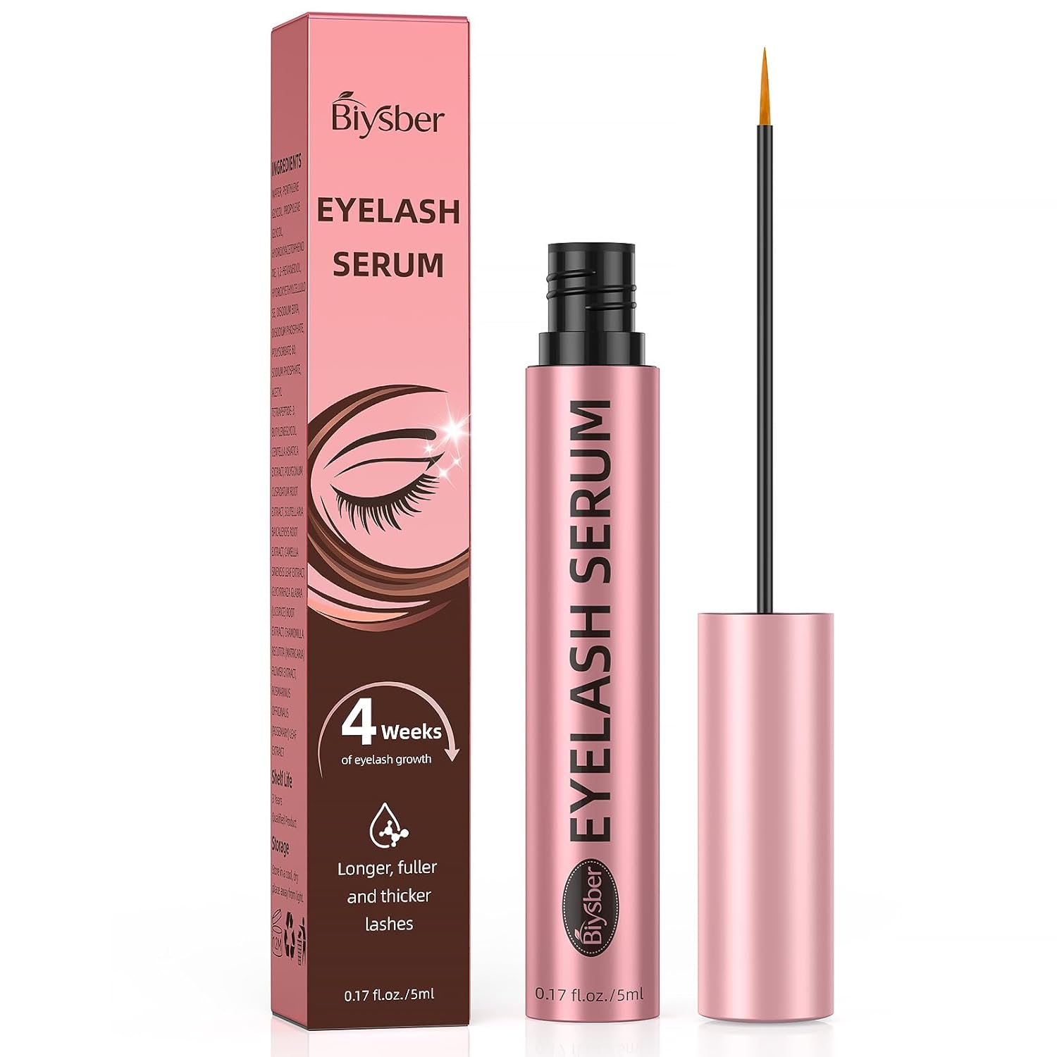 Lash Serum for Eyelash Growth: Rapid Eyelash Growth Serum with Advanced Formula for Longer, Thicker, Fuller Looking Lashes (Pink, 5 ML)