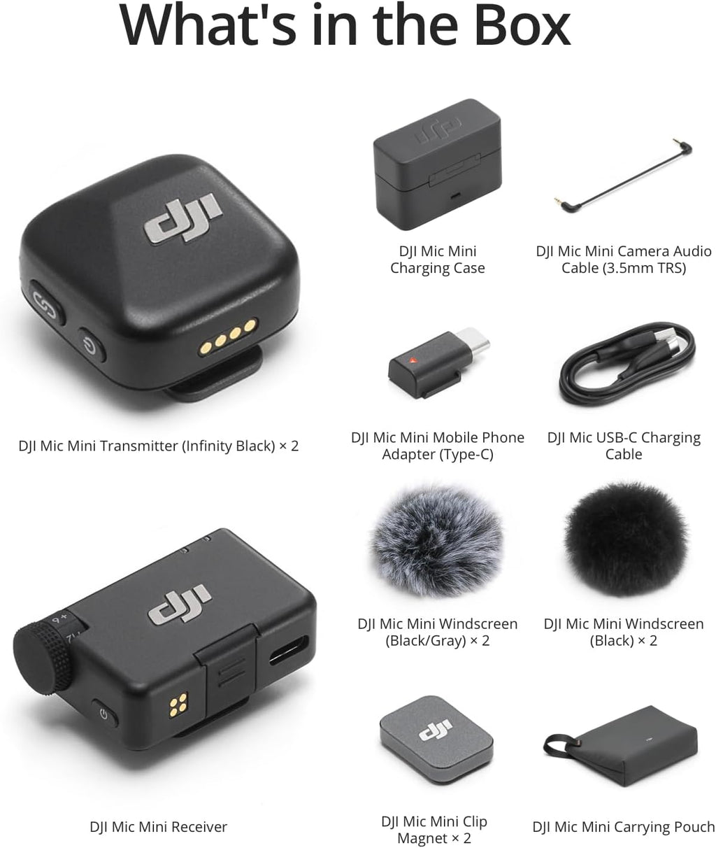 DJI Mic Mini (2 TX + 1 RX + Charging Case), Wireless Lavalier Microphone