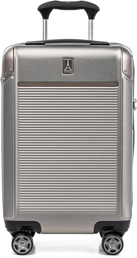 Travelpro Platinum Elite Hardside Expandable Carry on Luggage, 8 Wheel Spinner, TSA Lock, Hard Shell Polycarbonate Suitcase, Metallic Sand, Carry on 21-Inch