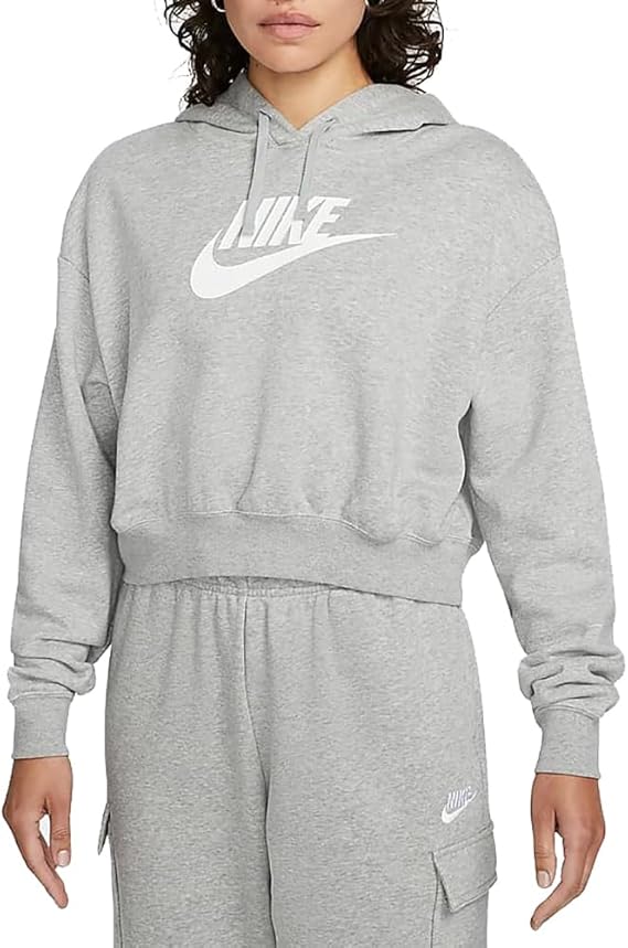 Nike W Nsw Club Fleece Gx Crop Hdy- Dk Grey Heather NWT