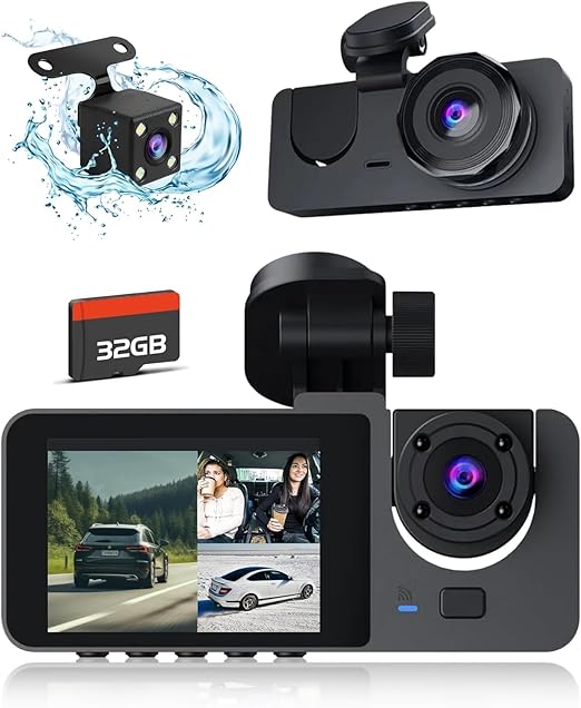 3 Channel Dash Cam Front and Rear Inside, 4K Full UHD Dash Camera (New)