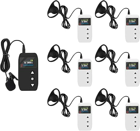 Wireless Tour Guide System, Church Translation System 328ft Range,Easy to Use,Clear Sound, Usb Charged, AUX and MIC Ports,Tour Guide Headsets for Museum factory (1 Transmitter 7 Receivers)
