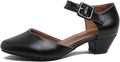 LIURUIJIA Women's Closed Toe Low Chunky Heel Pumps Ankle Strap Dress Shoes for Work Wedding Party Dance Size: 7.5