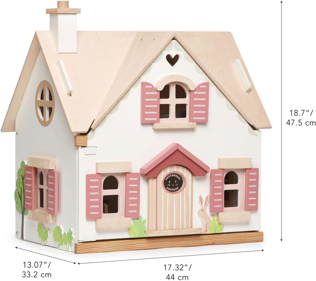 Tender Leaf Toys - Cottontail Cottage - Furnished 18.7" Tall Countryside Cottage Pretend Play Doll House