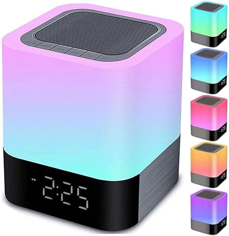 Night lights Bluetooth Speaker, Alarm Clock Bluetooth Speaker Touch Sensor Bedside Lamp Dimmable Multi-Color Changing Bedside Lamp, MP3 Player, Wireless Speaker with Lights