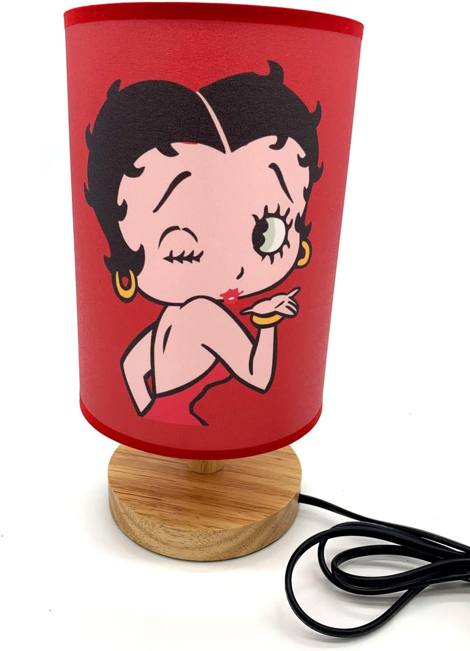 Betty Boop Bedside Night Light Wood Base Table Lamp Room Decoration(New Open Box)