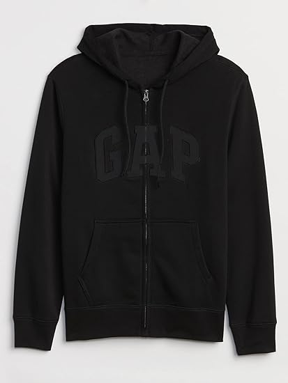 GAP Logo Heritage Hoodie Hooded Full Zip Sweatshirt - True Black - Large